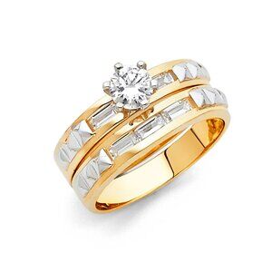 New 2pc set 14k Yellow Gold Engagement Ring with Wedding Band